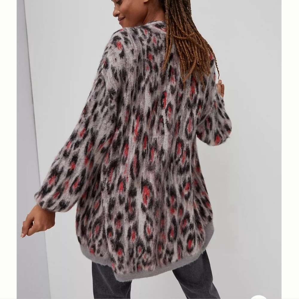 Anthropologie Leopard Print Fuzzy Open Cardigan